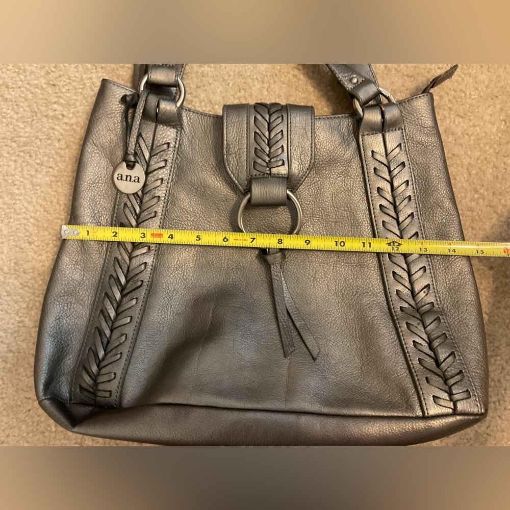 A.N.A. Leather Gun Metal Pewter Hobo Purse Handbag - Picture 3 of 13